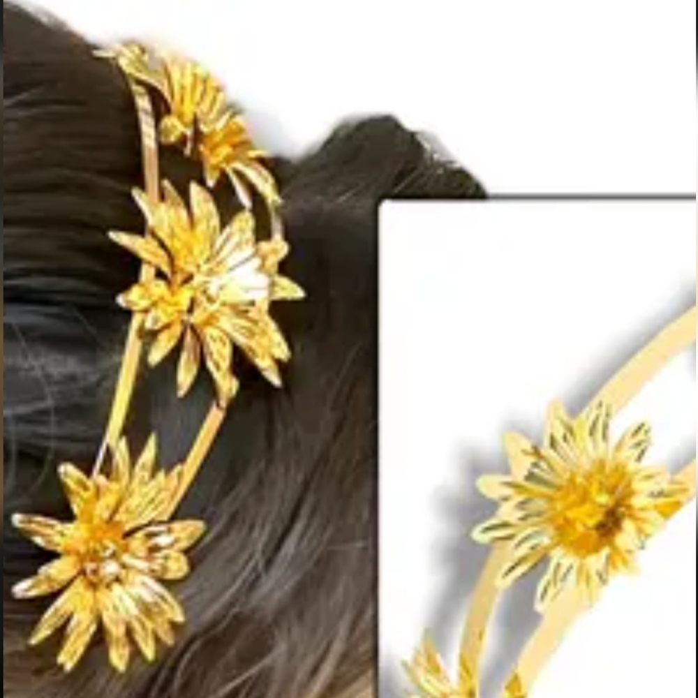 Linea Donna Gold Topaz Headband Sunflower Metal NWT